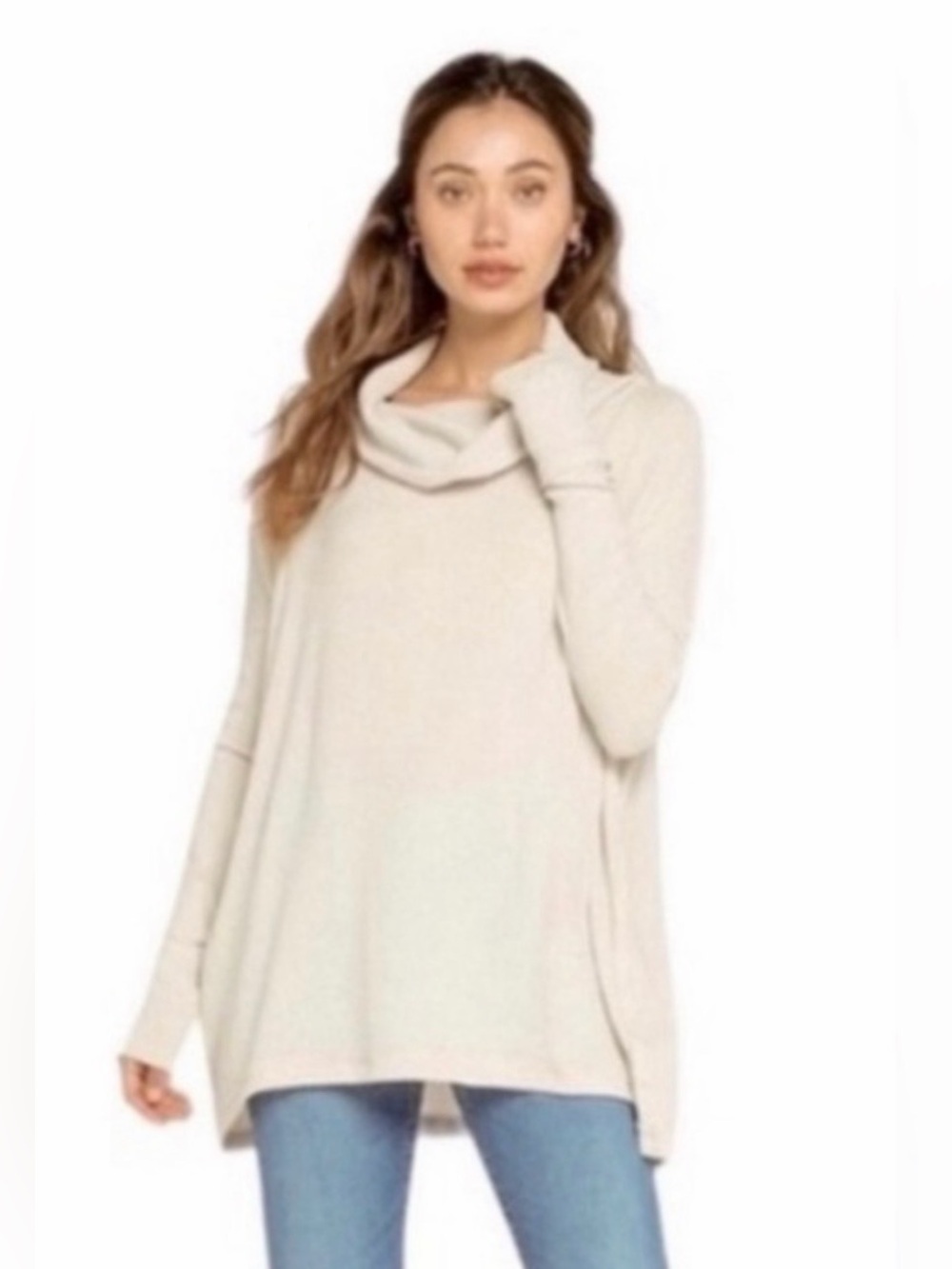 Free People Stone Cold Waffle Knit Cowl Neck Sweater 100% Cotton Size Medium NWT